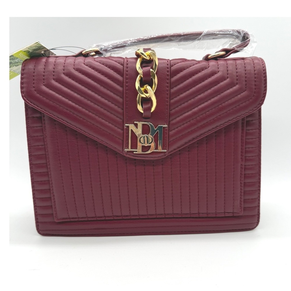 Badgley Mischka Wine Quilted‎ Crossbody Bag with Chain Vegan Leather $179
